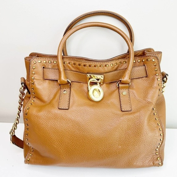 Michael Michael Kors classic cognac saffiano structured satchel embellish - Picture 5 of 10